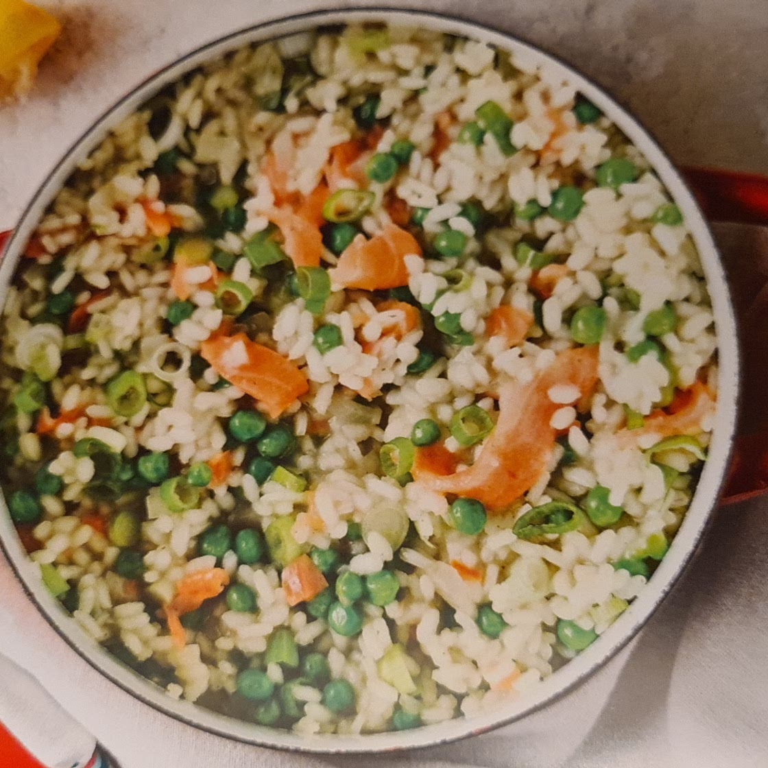 OVEN-BAKED RISOTTO with SMOKED SALMON and PEAS