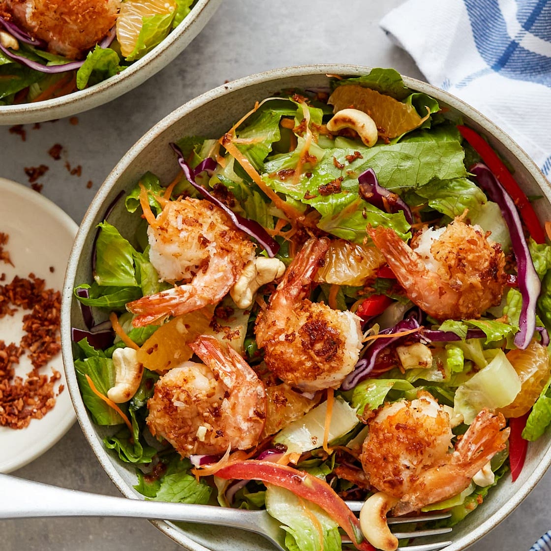 Coconut Shrimp Salad with Sesame-Ginger Vinaigrette
