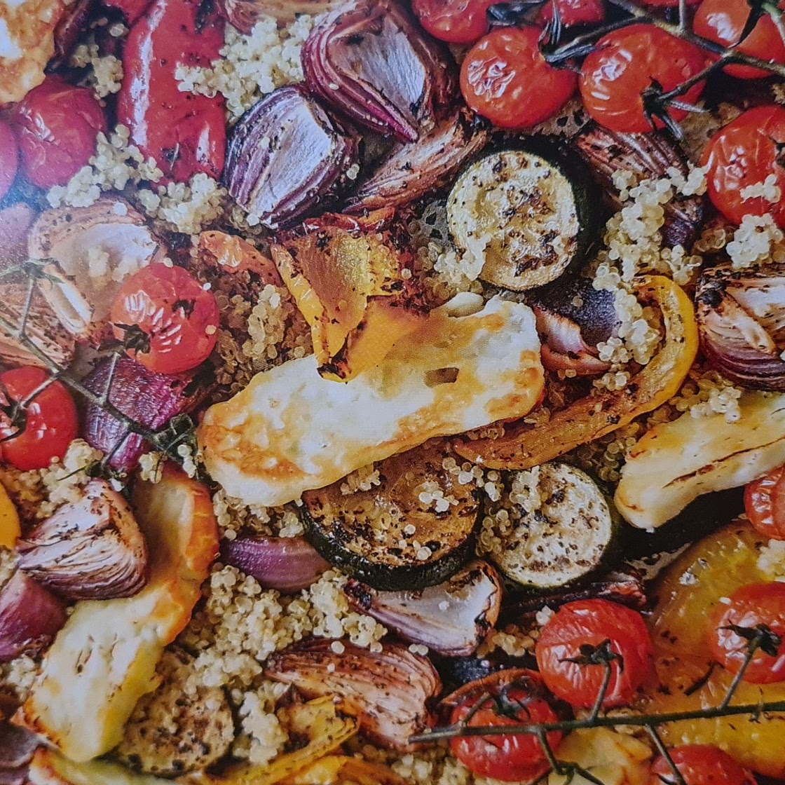 roasted vegetable and halloumi quinoa