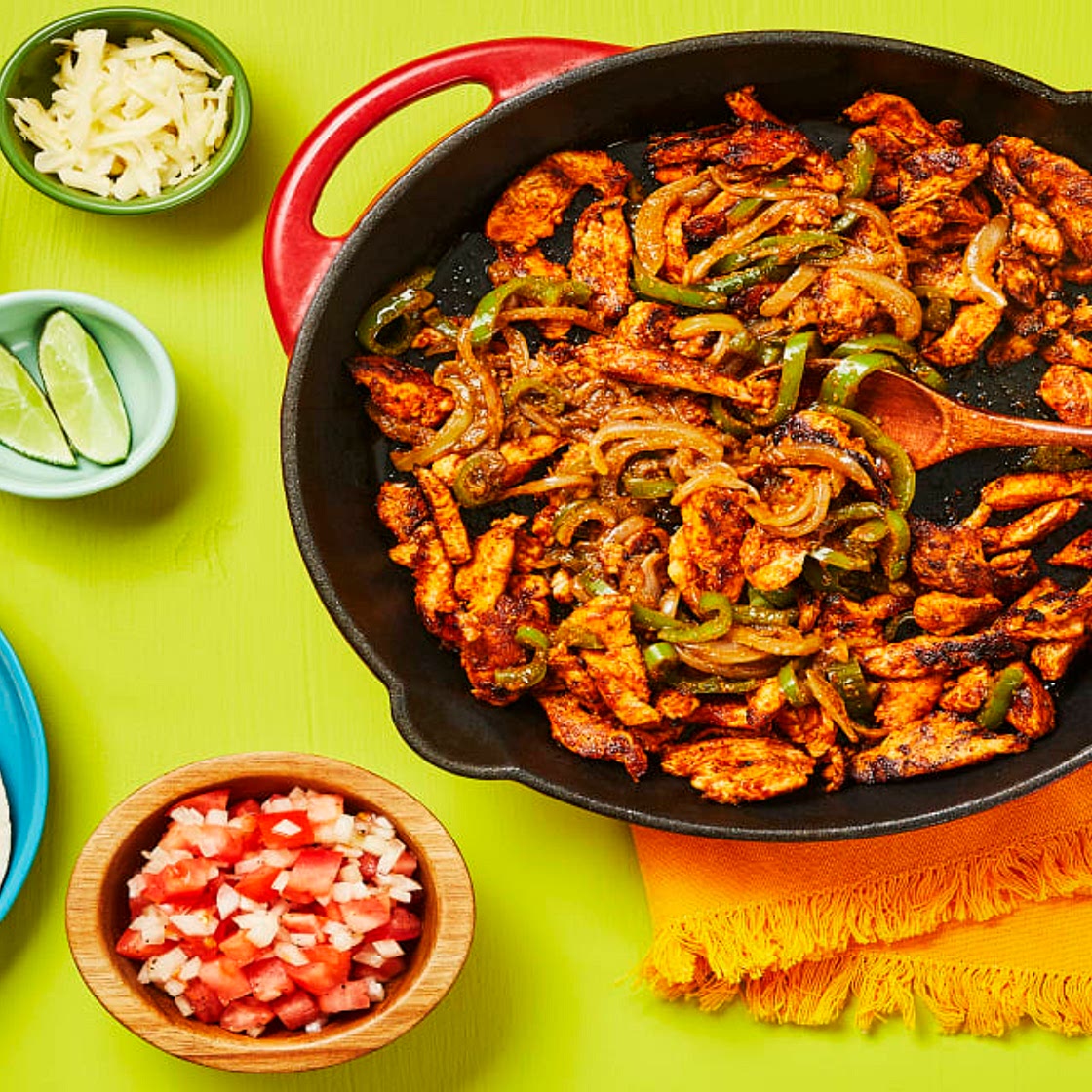 Cheesy Chicken & Pepper Fajitas with Pico de Gallo & Lime Crema