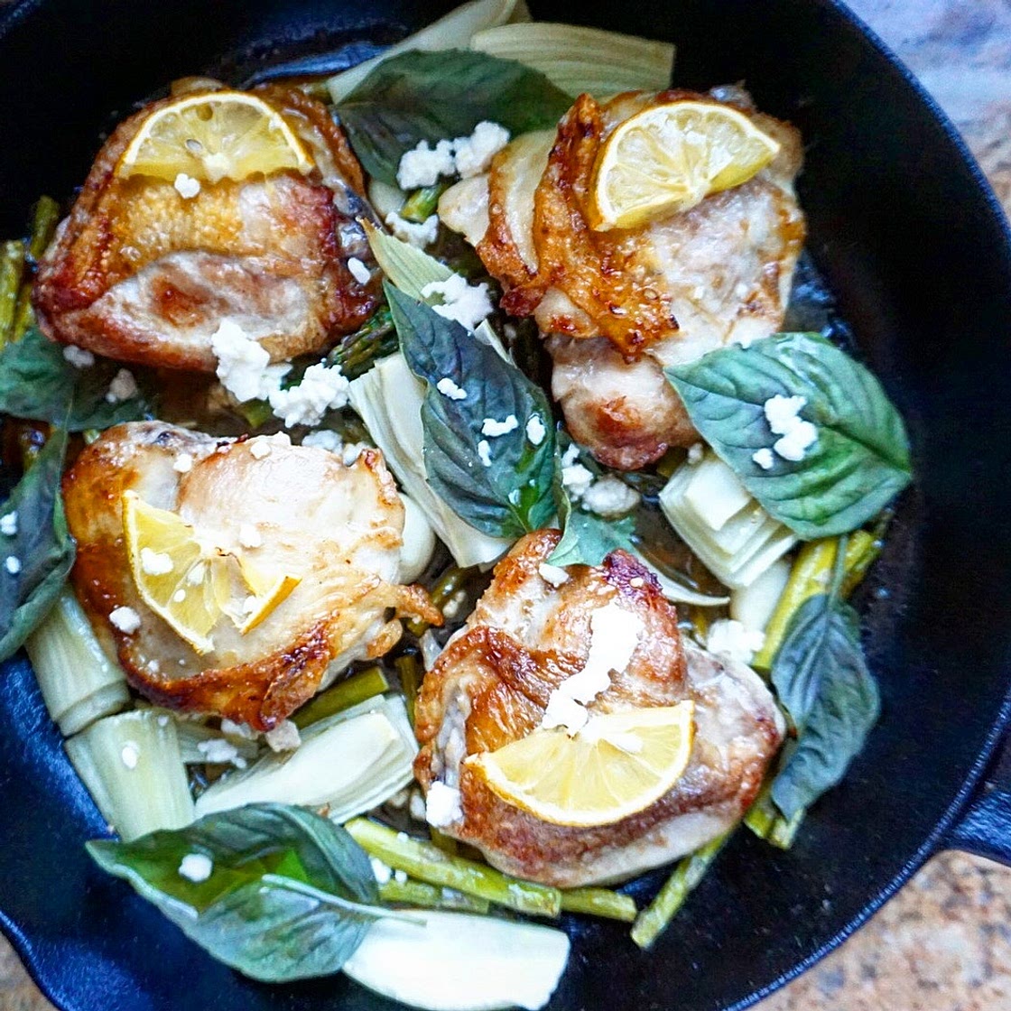 Skillet Chicken Thighs with Fennel & Asparagus
