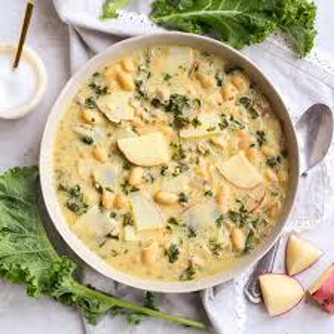 Creamy Tuscan Soup with Potatoes, Pork & Kale
