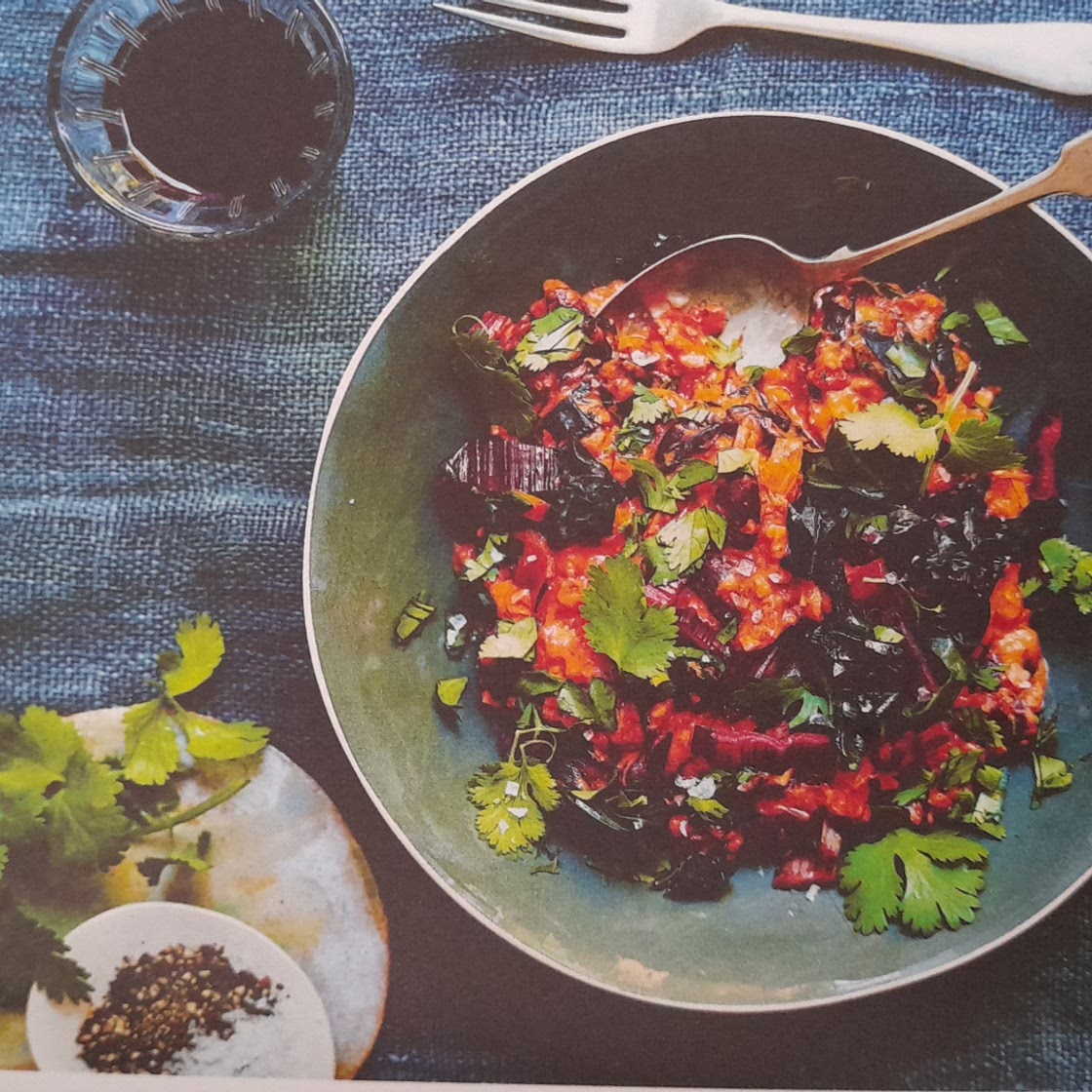 Rainbow chard, red bean, and peanut stew