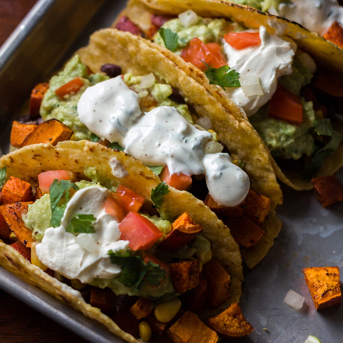 Sweet Potato Tacos with Lime Cilantro Crema