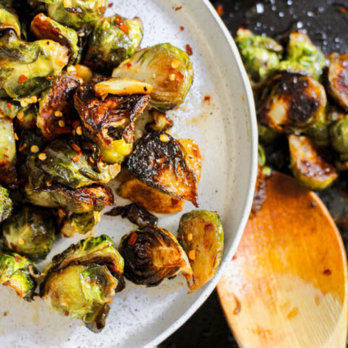 Brussel Sprouts with Hot Honey Miso Glaze