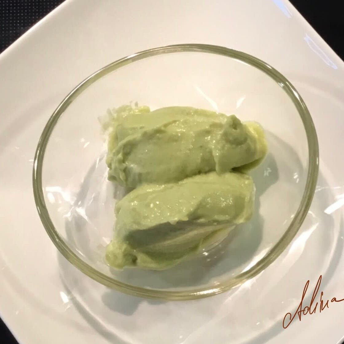 Avocado ice cream and coco milk