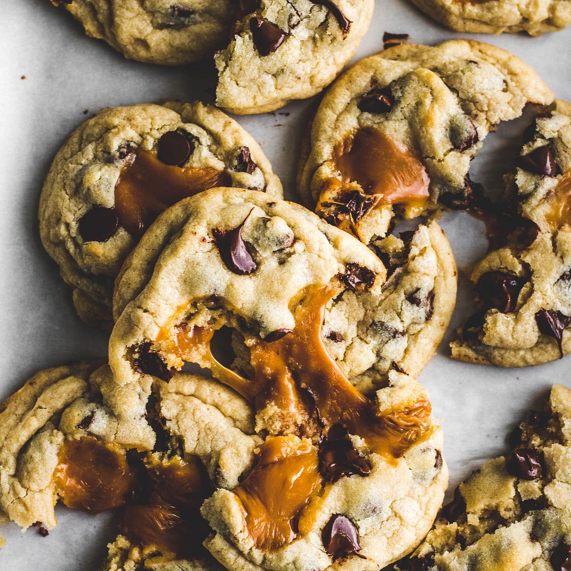 Caramel Stuffed Chocolate Chip Cookies