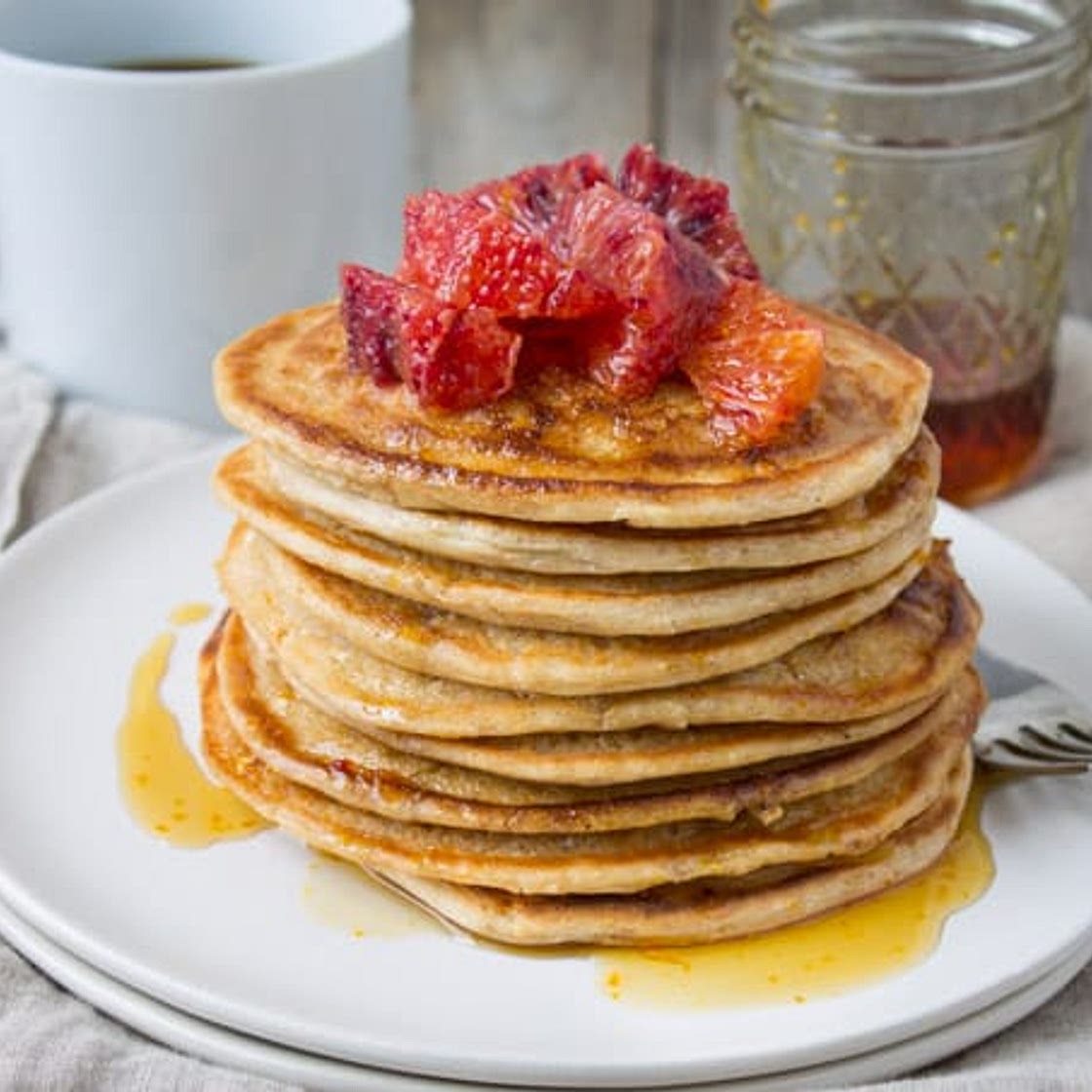 Blood Orange Whole Wheat Ricotta Pancakes - The Foodie Dietitian
