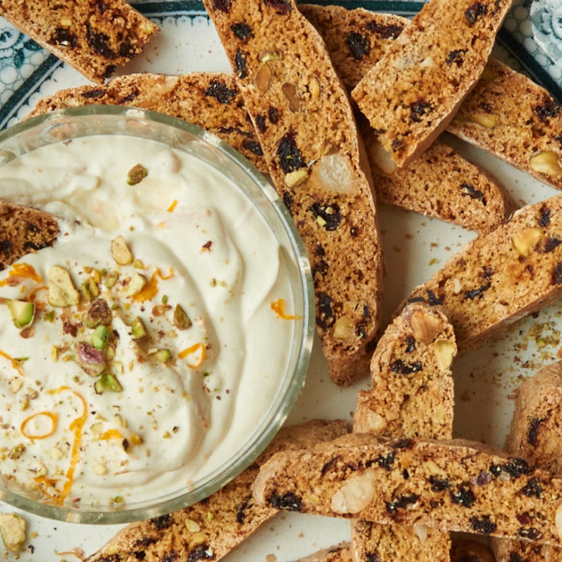 Spiced Biscotti with an Orange Syllabub Dip