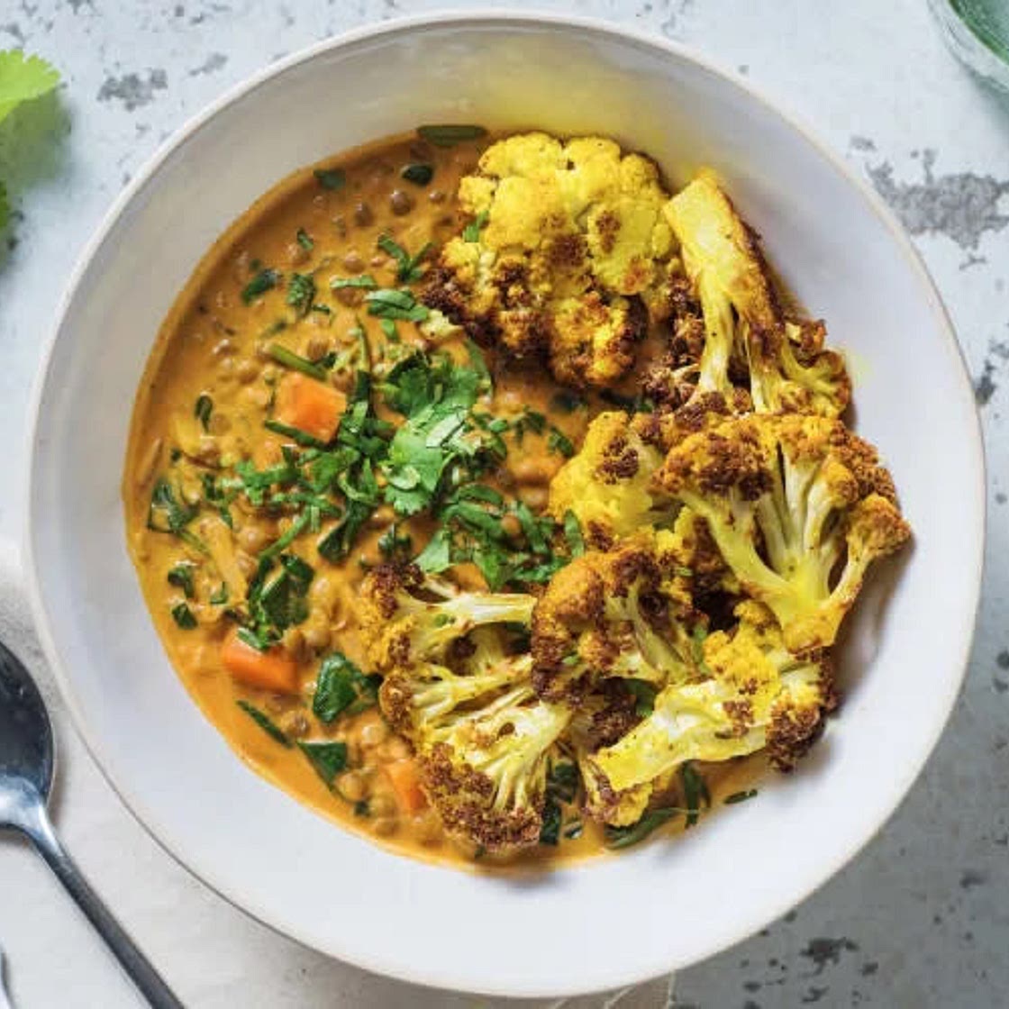 Turmeric roasted cauliflower with lentil & coconut dal