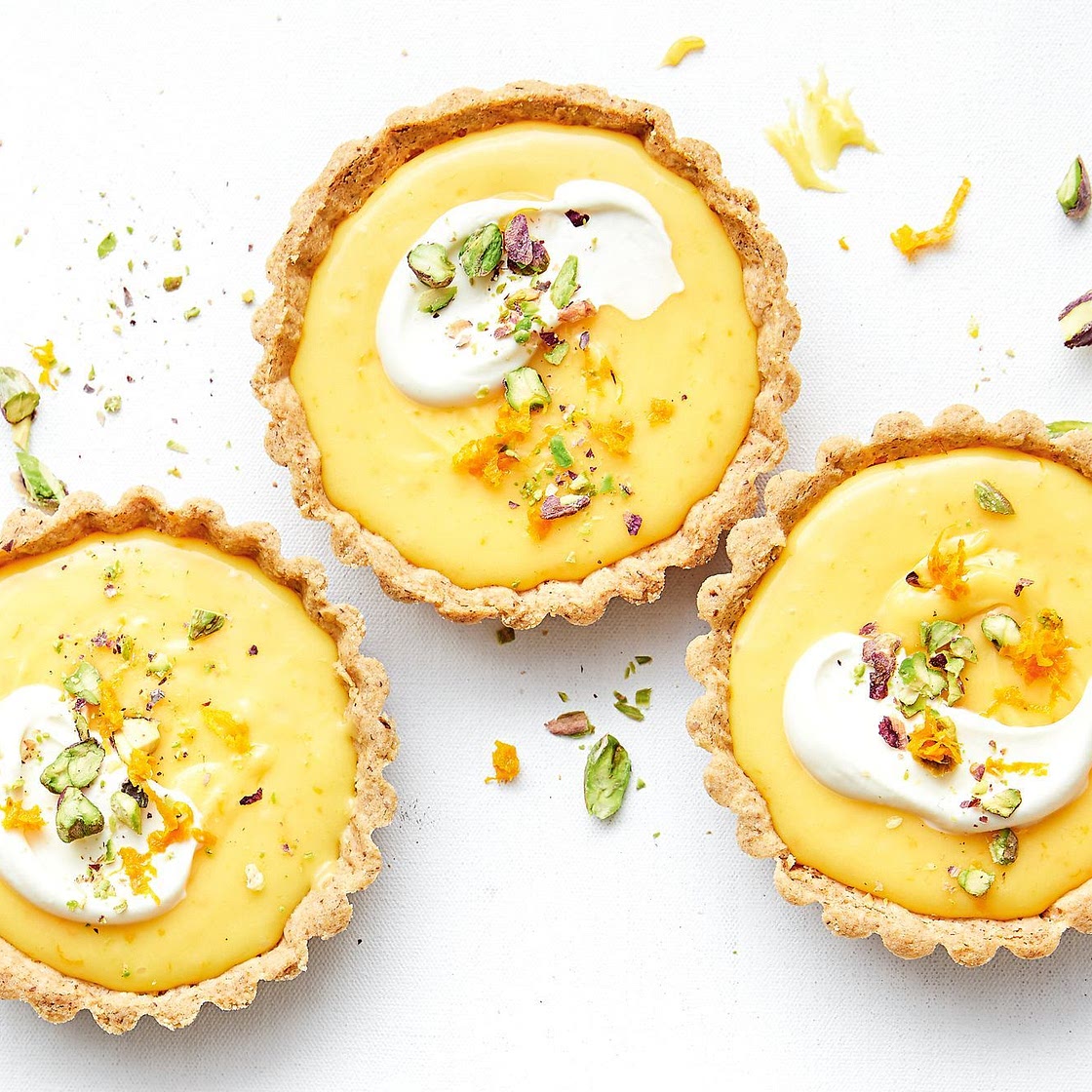 Gluten-free orange curd and pistachio tarts recipe