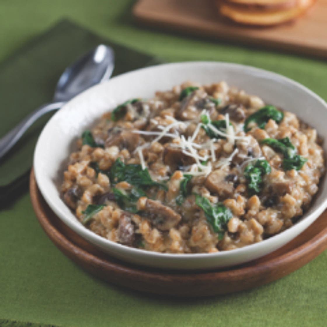 Farro Risotto with Mushrooms and Spinach