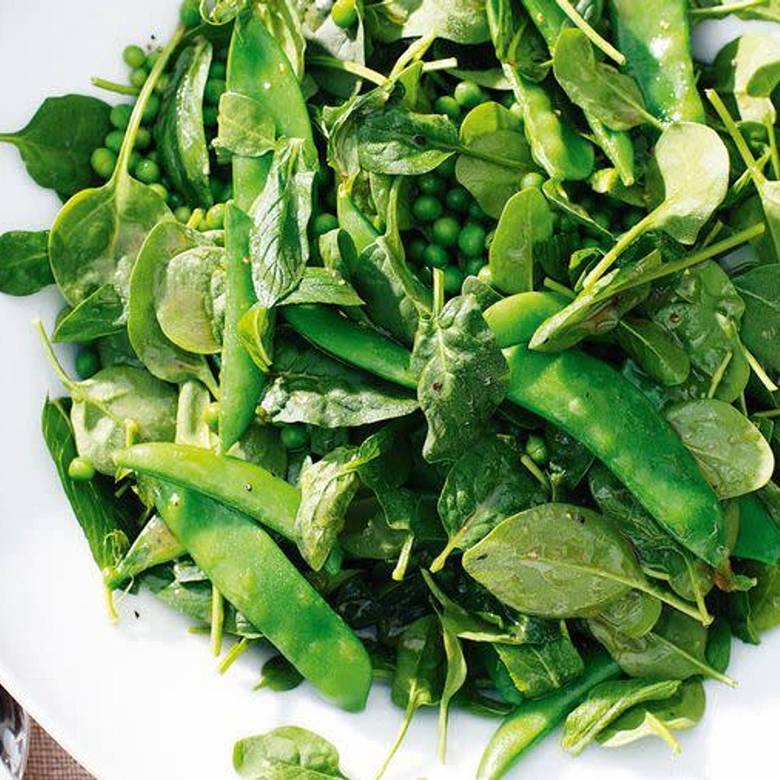 Pea, mint and baby spinach salad