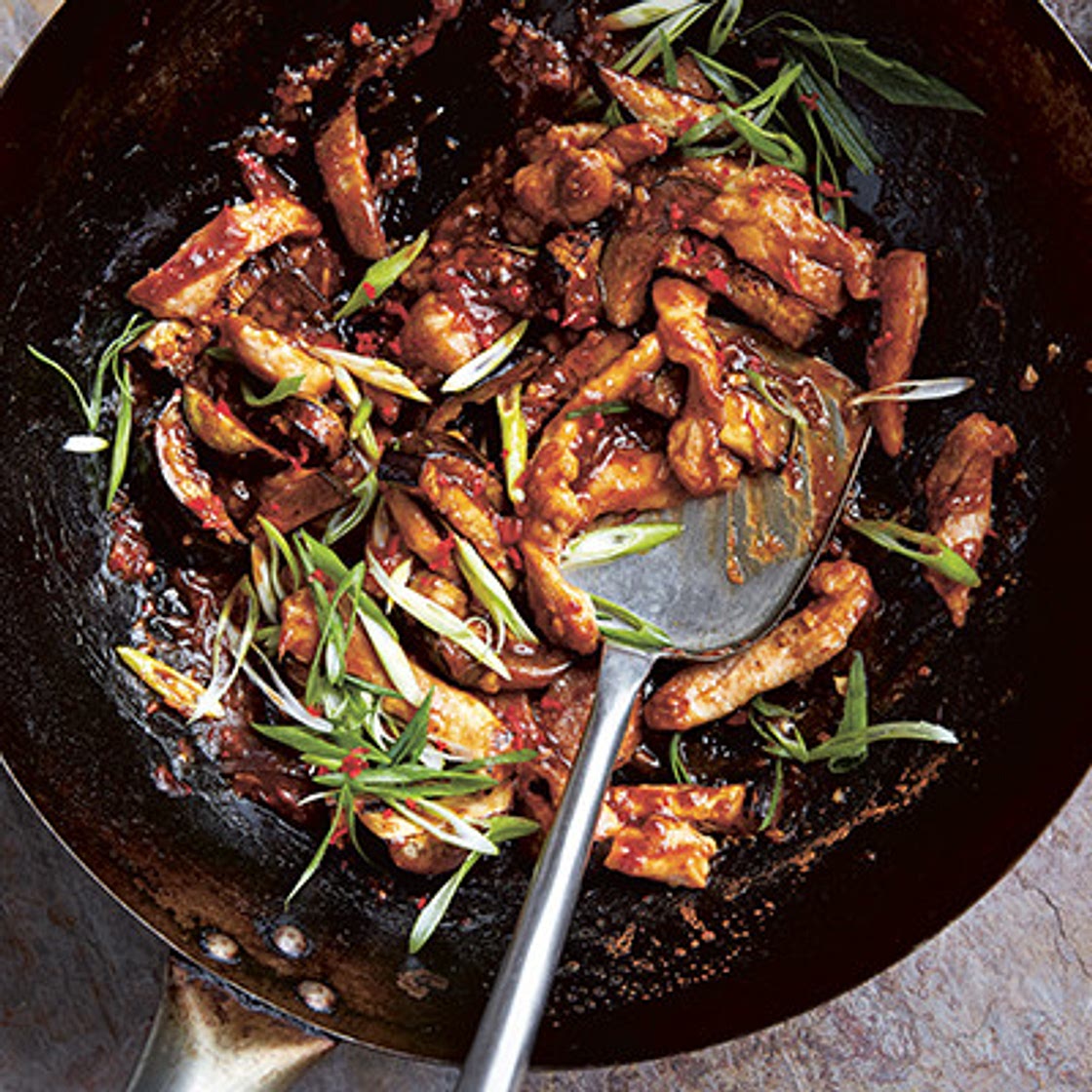 Ching-He Huang's fish fragrant chicken and aubergine