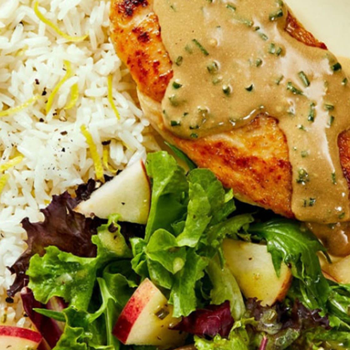 Creamy Chive Chicken with Lemony Rice & Dijon Apple Salad