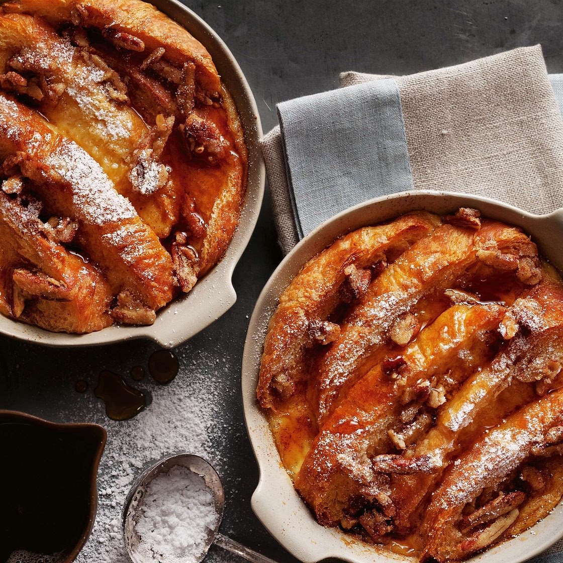 Pecan maple bread and butter puds