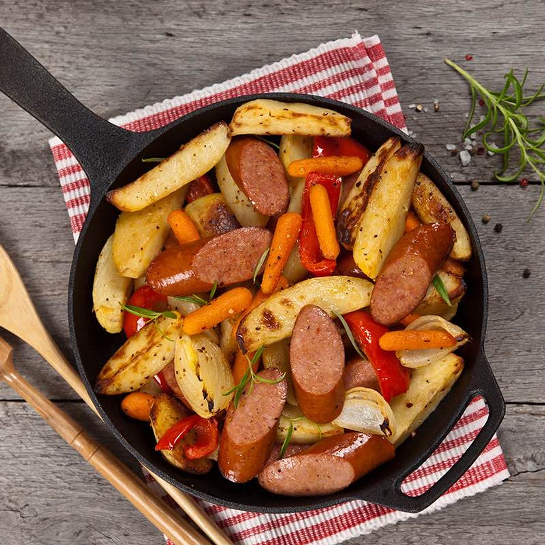 sausage and roasted vegetable bake recipe | Schwartz