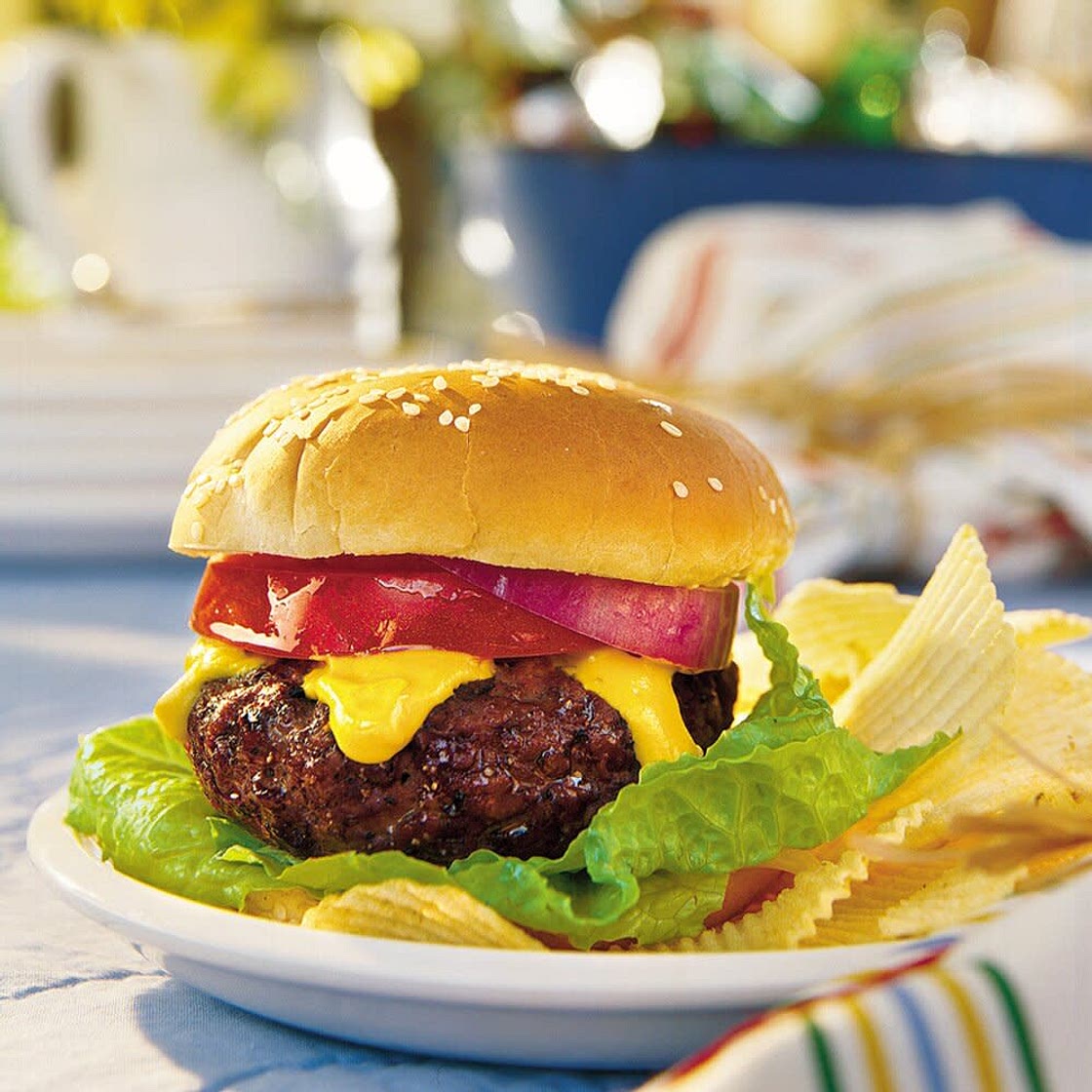 Spicy Beef Burgers with Smoked Cheddar Cheese and Pickled Jalapeño