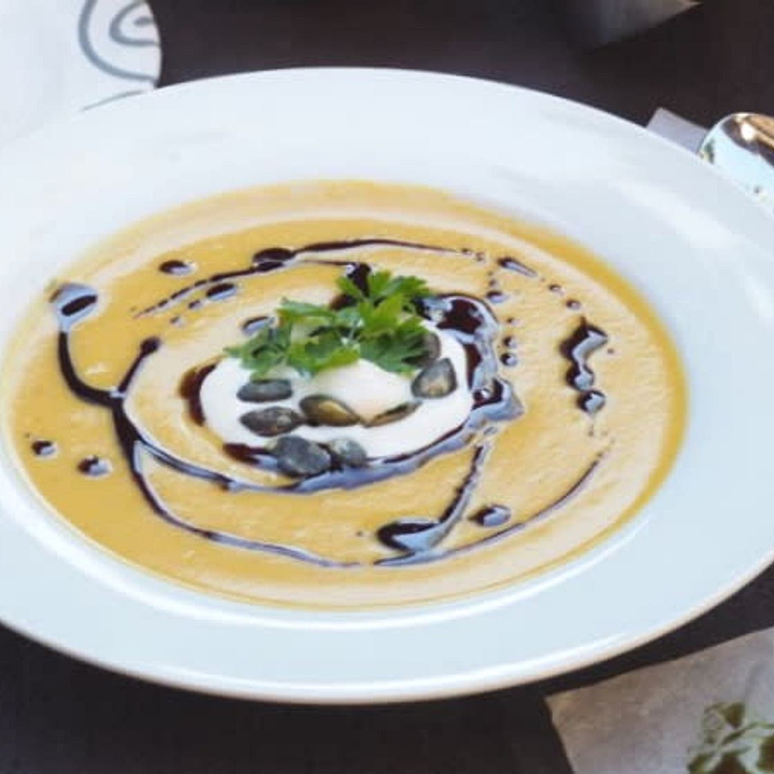 Spiced Pumpkin Lentil Soup with Coconut Milk