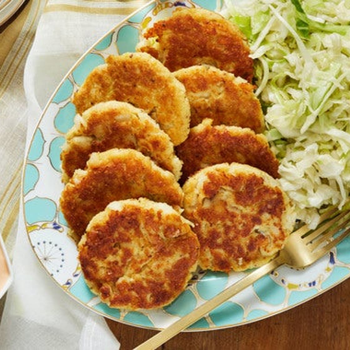Pan-Fried Cod & Potato Cakes with Marinated Cabbage Slaw