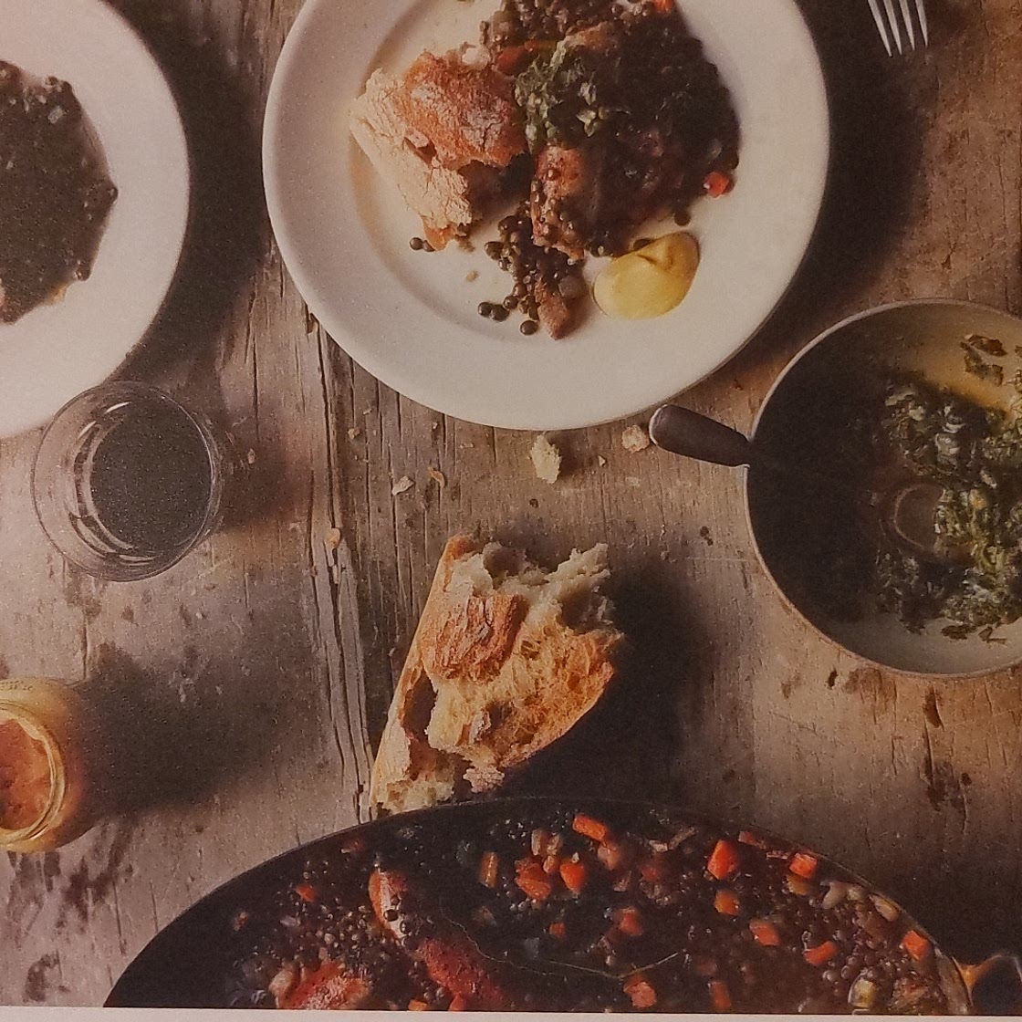 Sausages and lentils with herb relish