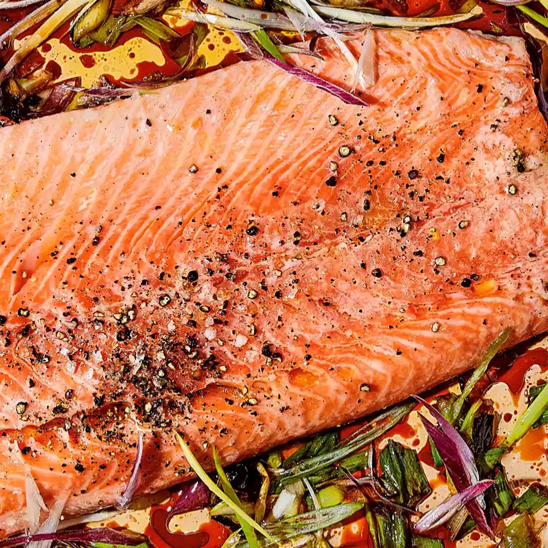 Salmon with Soy and Citrusy Charred Scallions