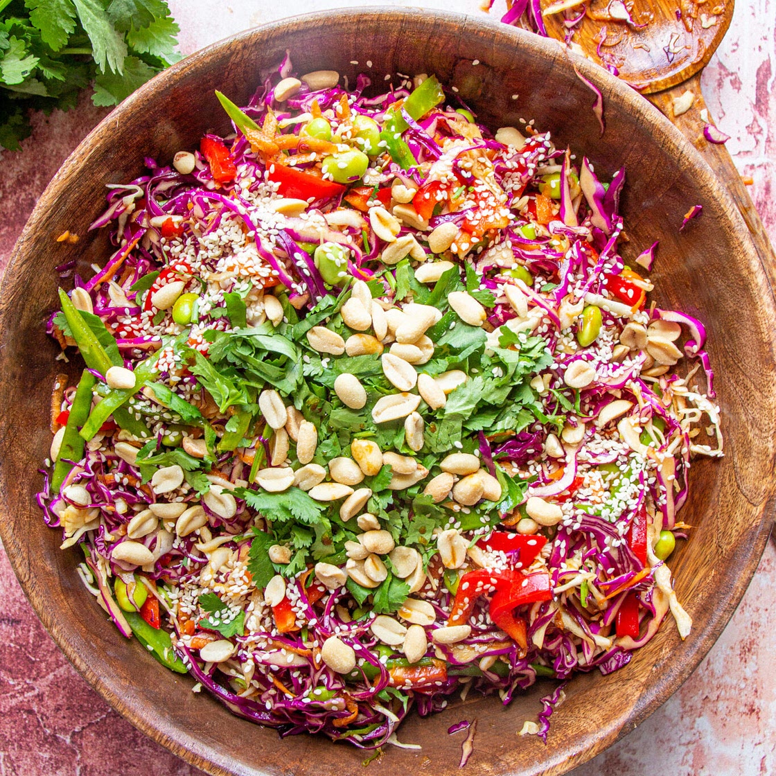 Vegan Asian Slaw Salad with homemade Ginger Sesame dressing