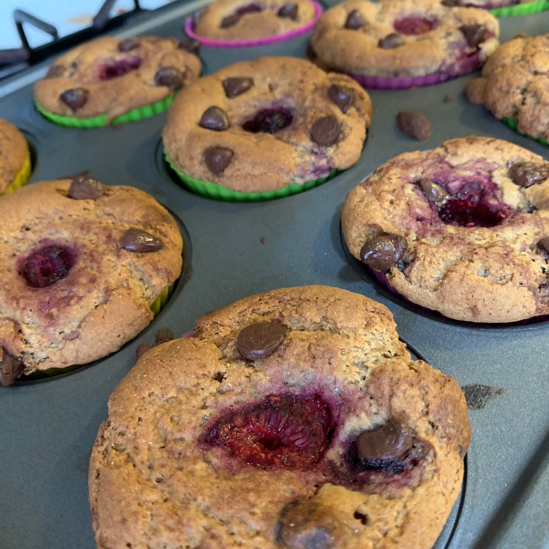 Raspberry choc chip muffins GFV