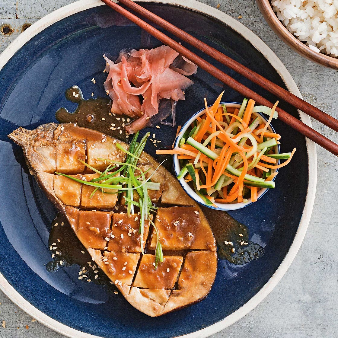 Miso eggplant with pickled vegetables
