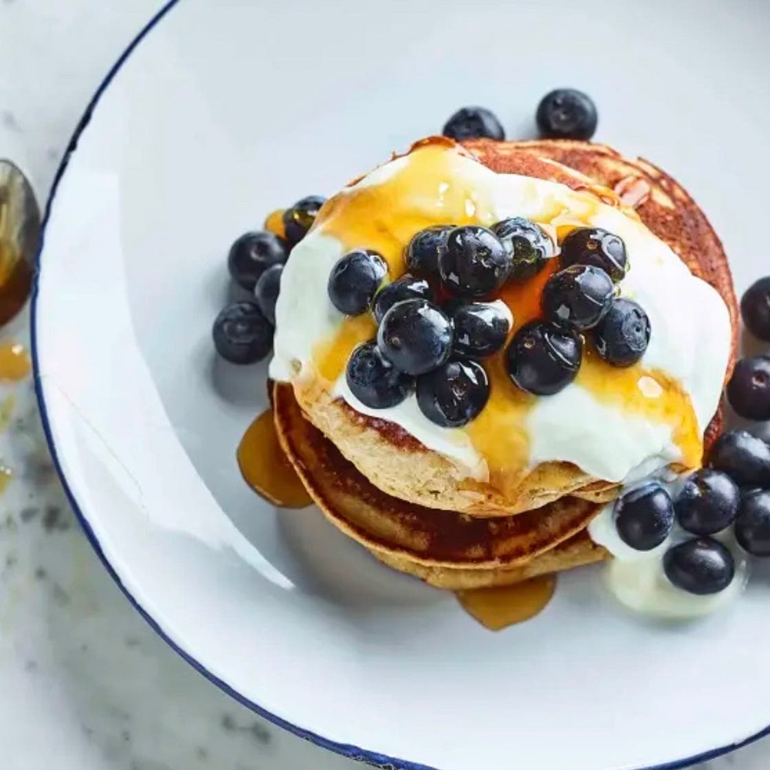 Almond and Honey Pancakes with Blueberries 