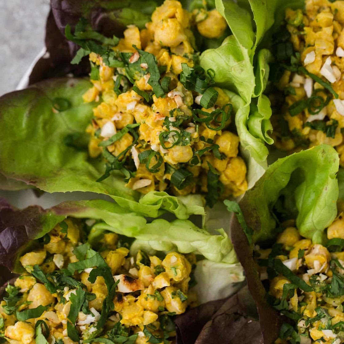 curried chickpea salad lettuce wrap