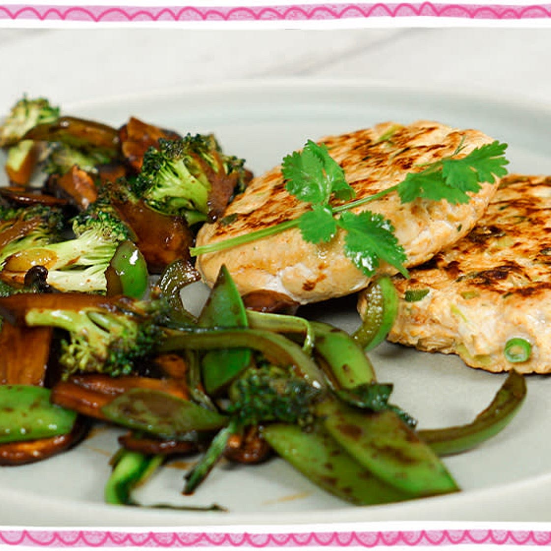 STEP 2 Spicy chicken burgers with stir-fried vegetables