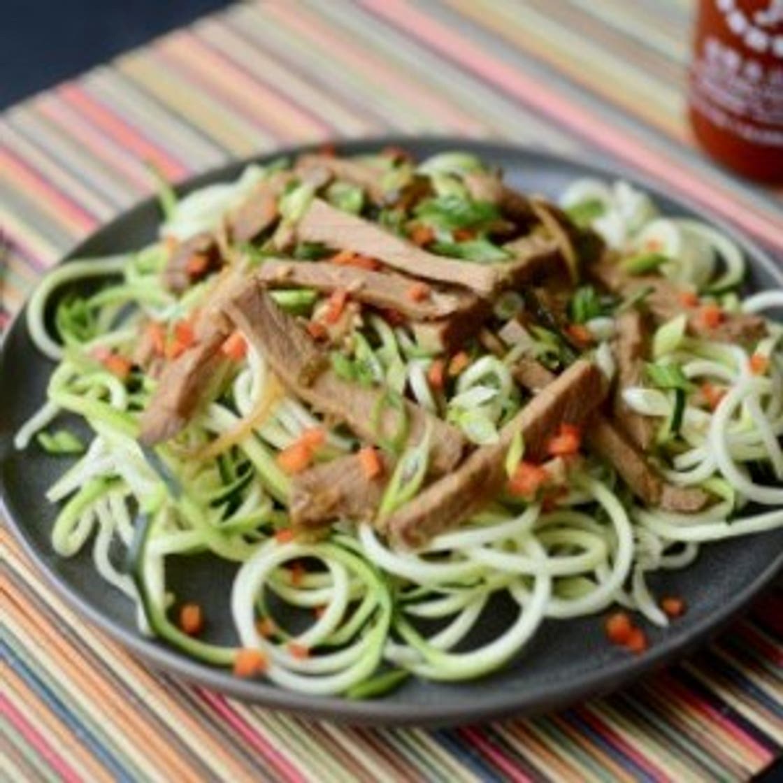 Keto Sesame Zoodles with Roasted Pork
