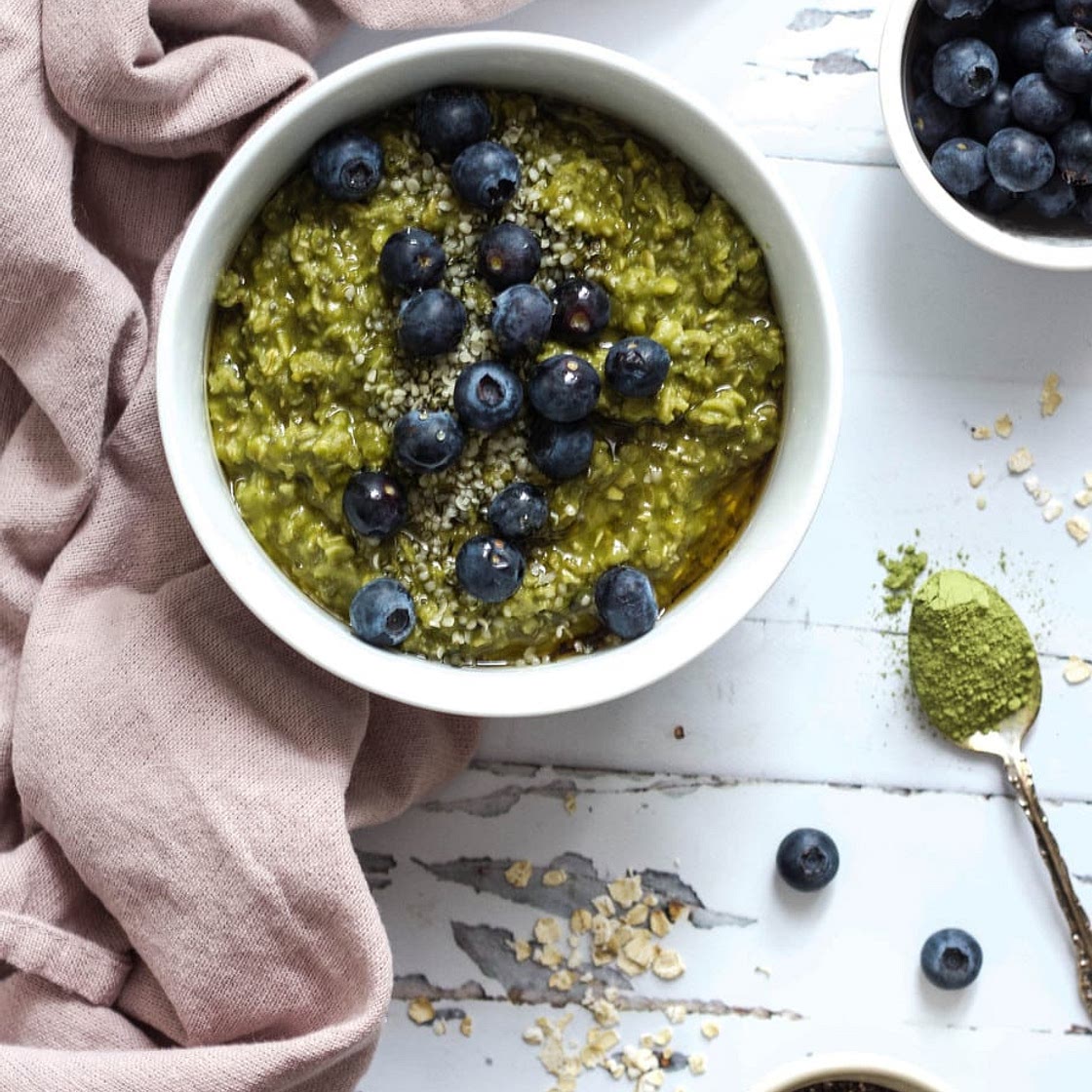 High Protein Matcha + Blueberry Oatmeal