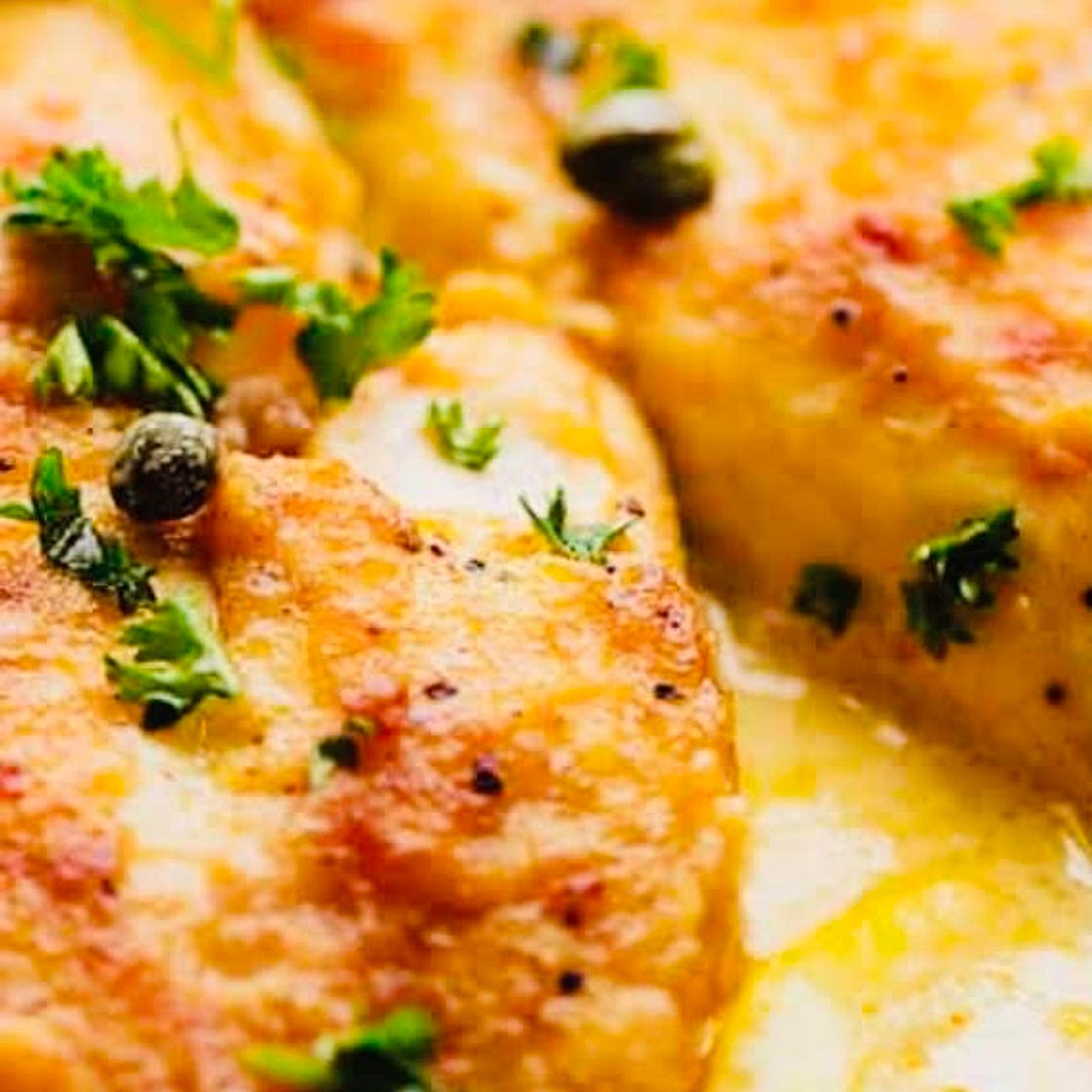 Chicken With Lemon Garlic & Butter Sauce.