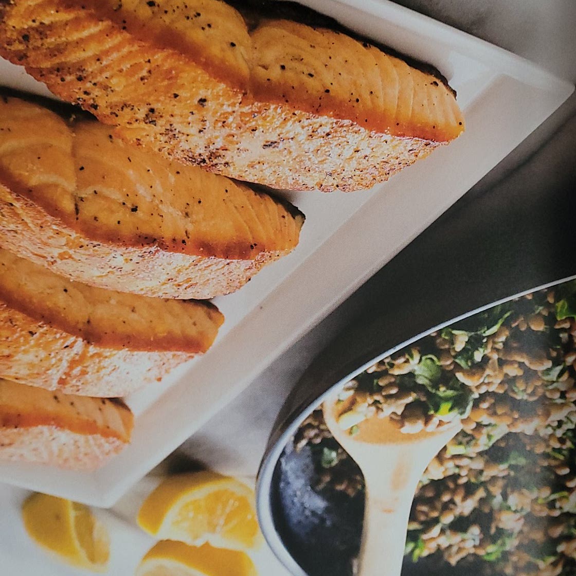 PAN-SEARED SALMON WITH LENTILS AND CHARD