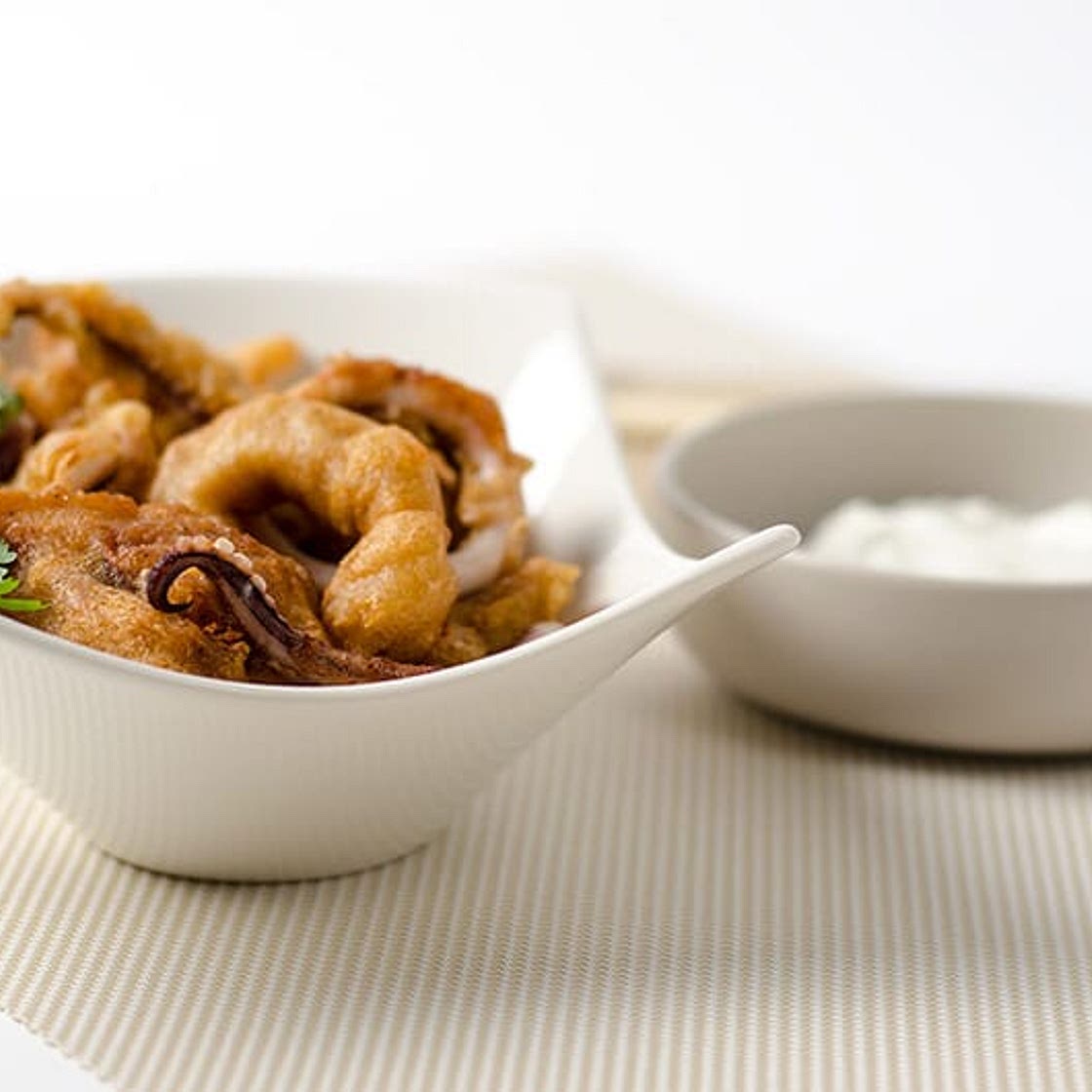 Beer Battered Calamari with Yogurt Sauce