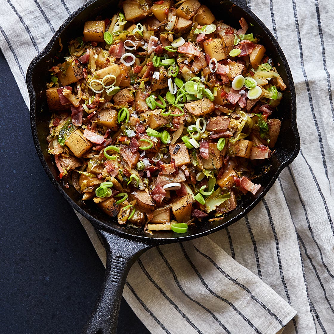 Smokey Potato and Brussels Sprout Skillet Hash - Tasty Yummies