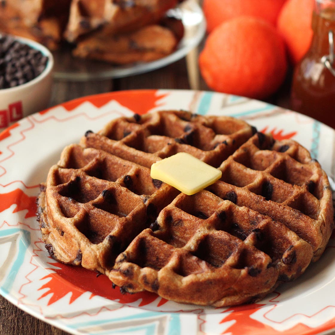 Spiced Orange Chocolate Chip Waffles {Gluten-free + Dairy-free} with Orange Spice Maple Syrup