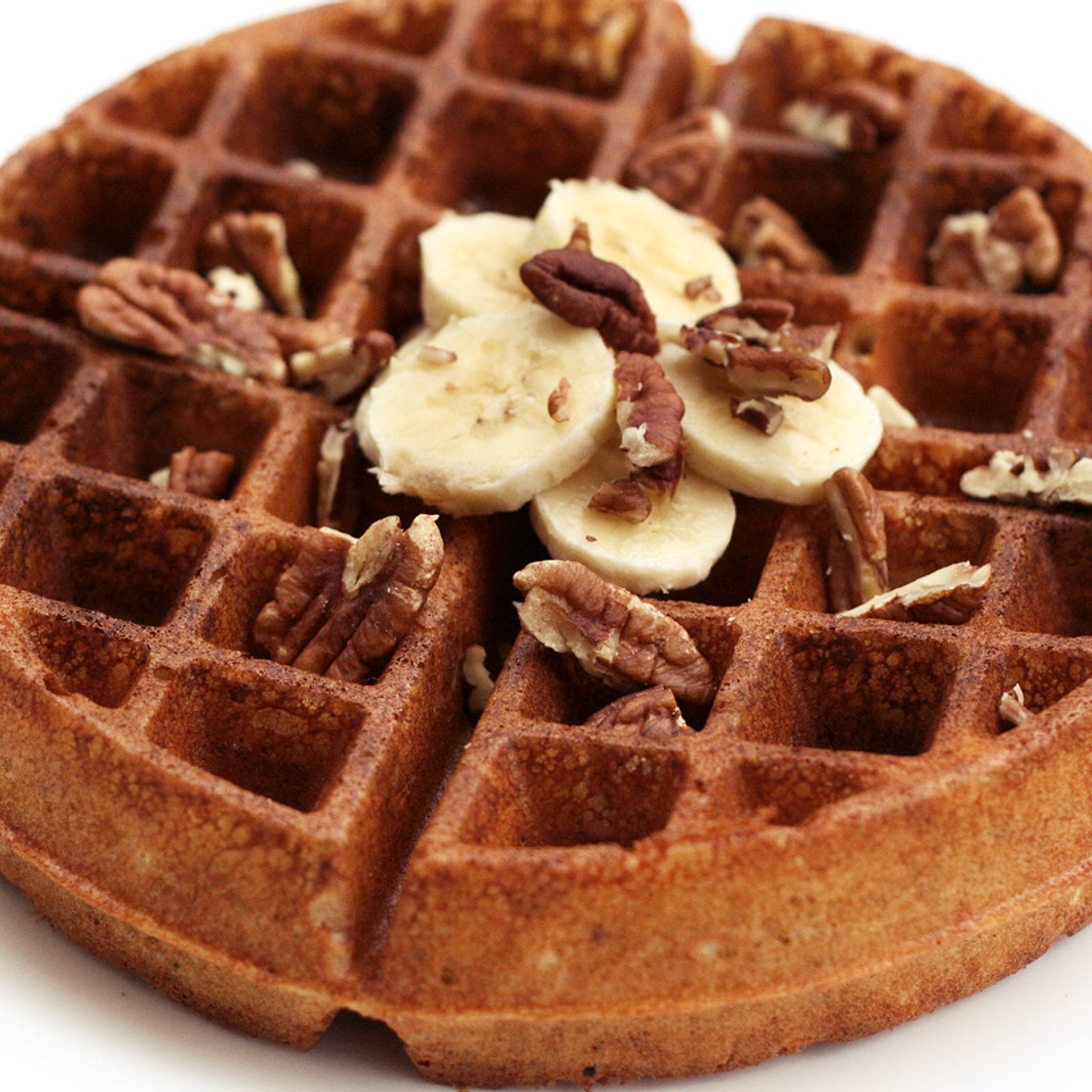 Banana Pecan Waffles - Gluten-free, Vegan + Refined Sugar-free