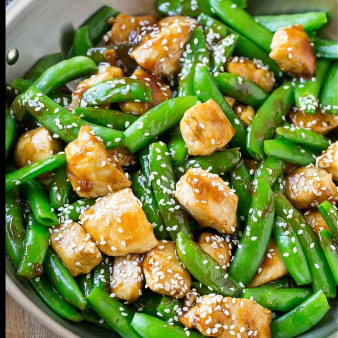 sesame chicken with sugar snap peas
