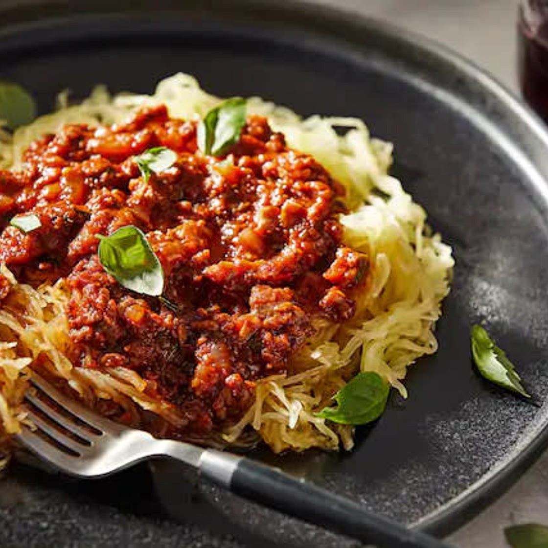 Roasted Spaghetti Squash With Tempeh Bolognese