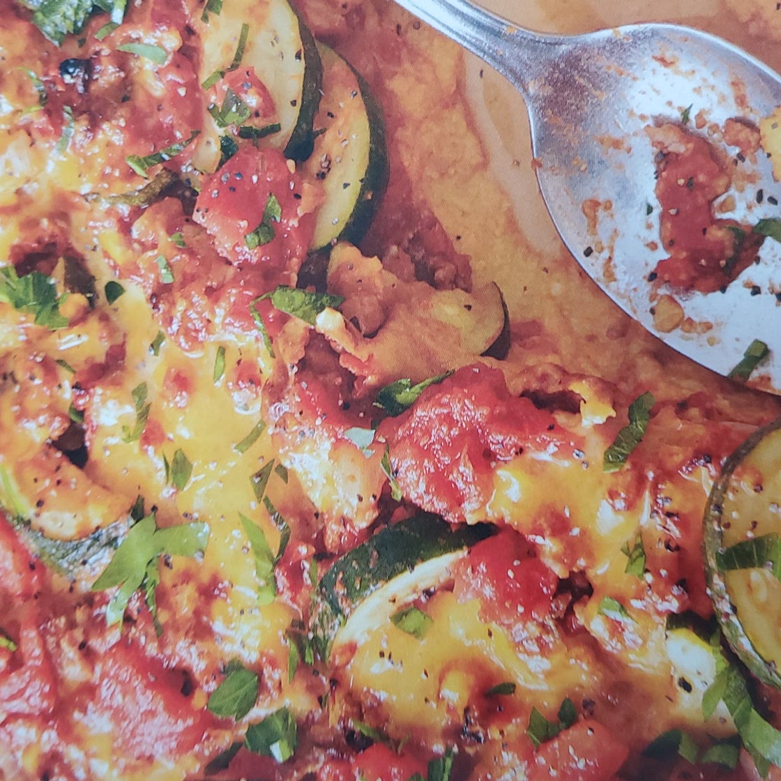 Tomato 'n' Chorizo Casserole with Polenta Crust cut