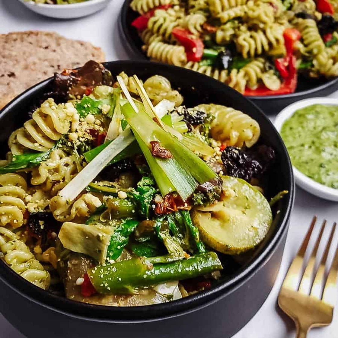 Vegan Basil Pesto Pasta With Vegetables