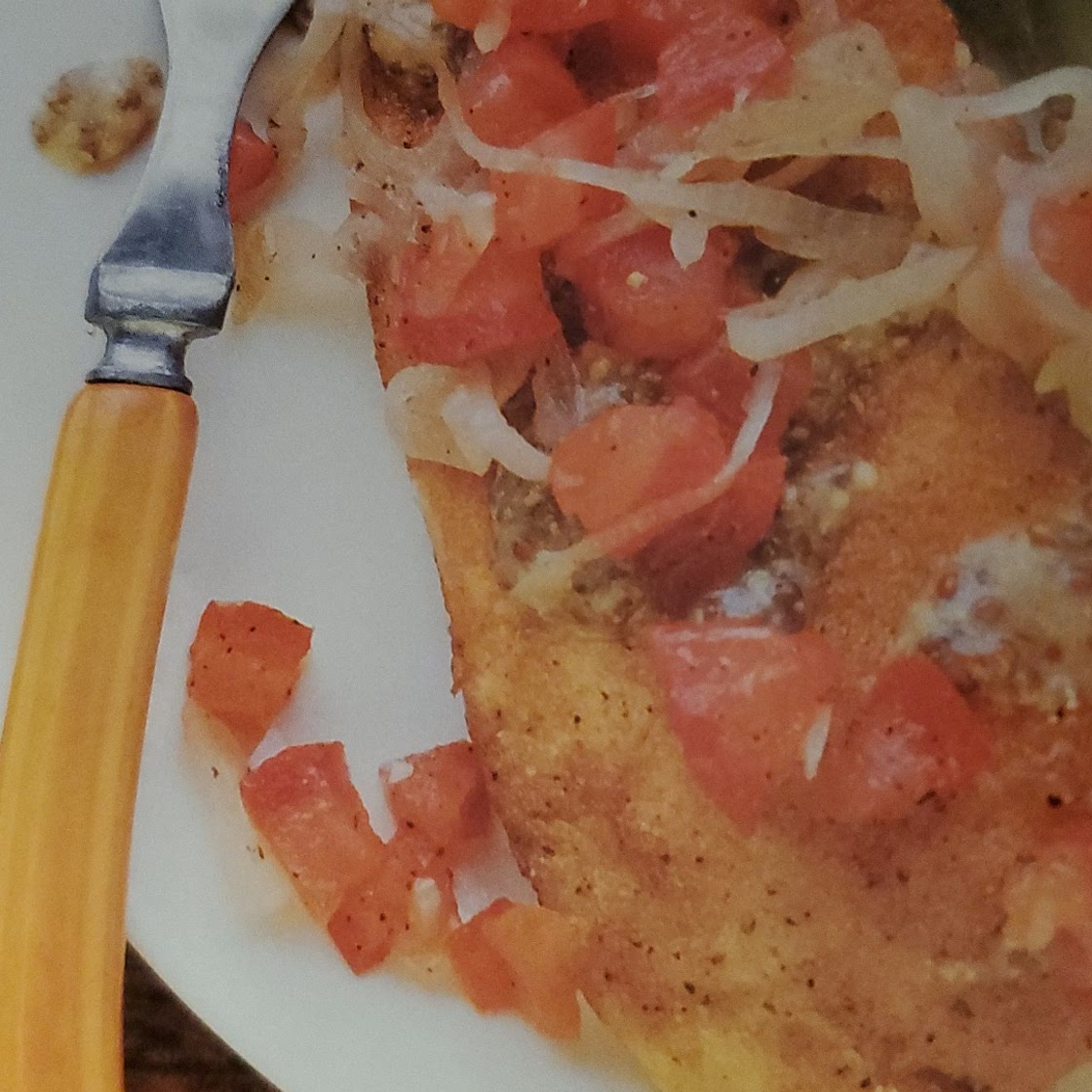 Cornmeal-Crusted Tilapia with Shallot, Tomatoes, and Mustard Sauce