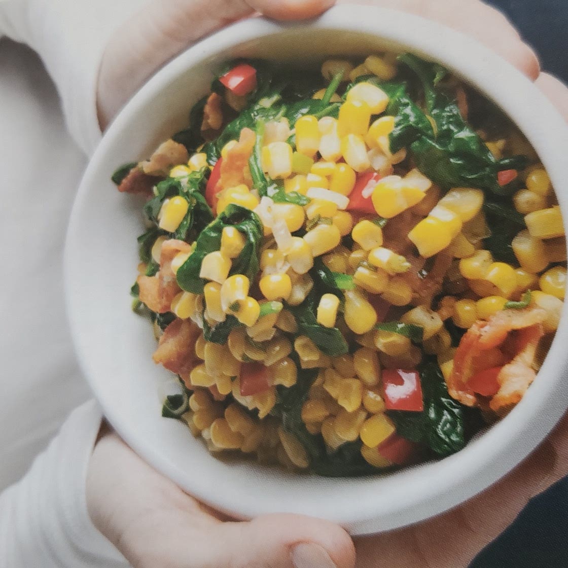 Sautéed Corn, Spinach, Bacon, and Scallions