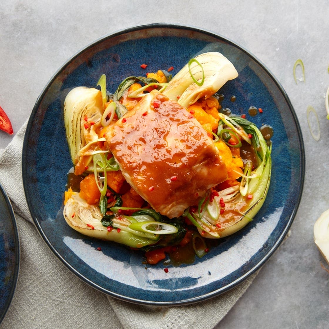 MC - Miso cod with crushed carrots & pak choi