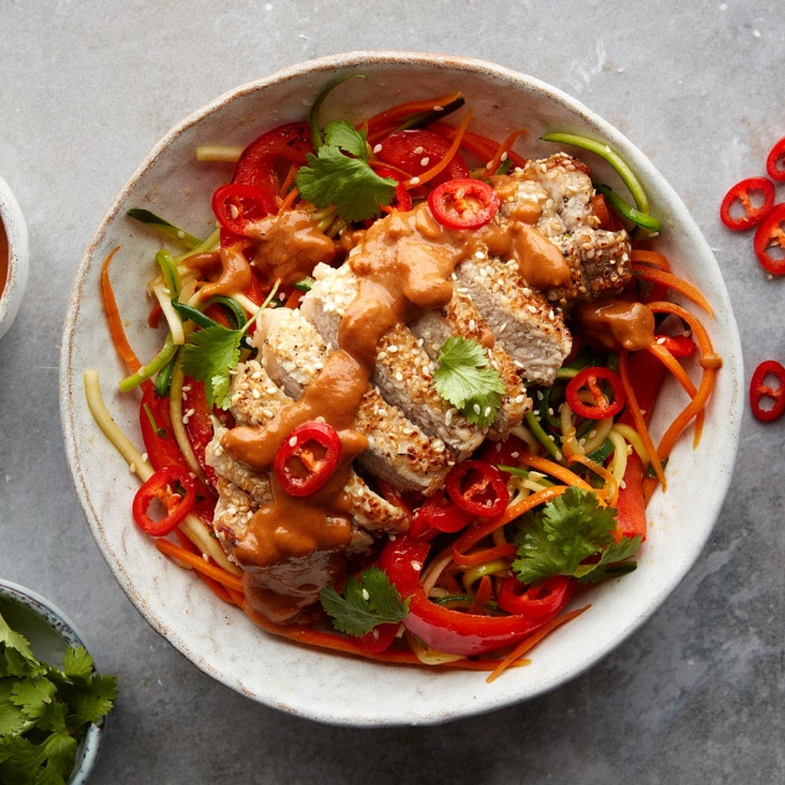 MC - Sesame pork with veggie noodles & peanut sauce