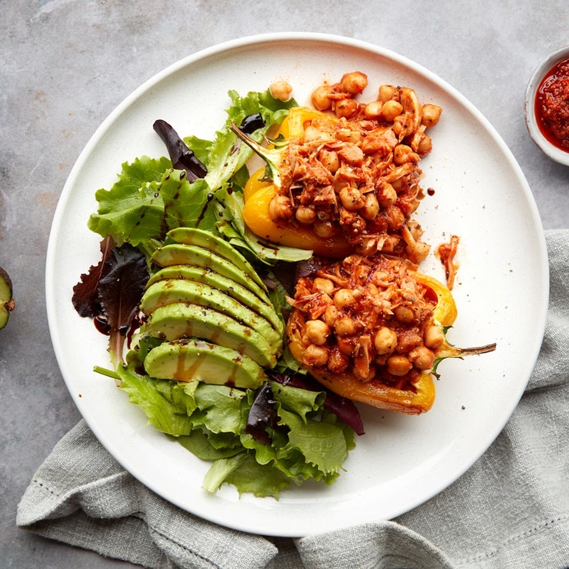 MC - Red Pesto jackfruit & chickpea stuffed peppers