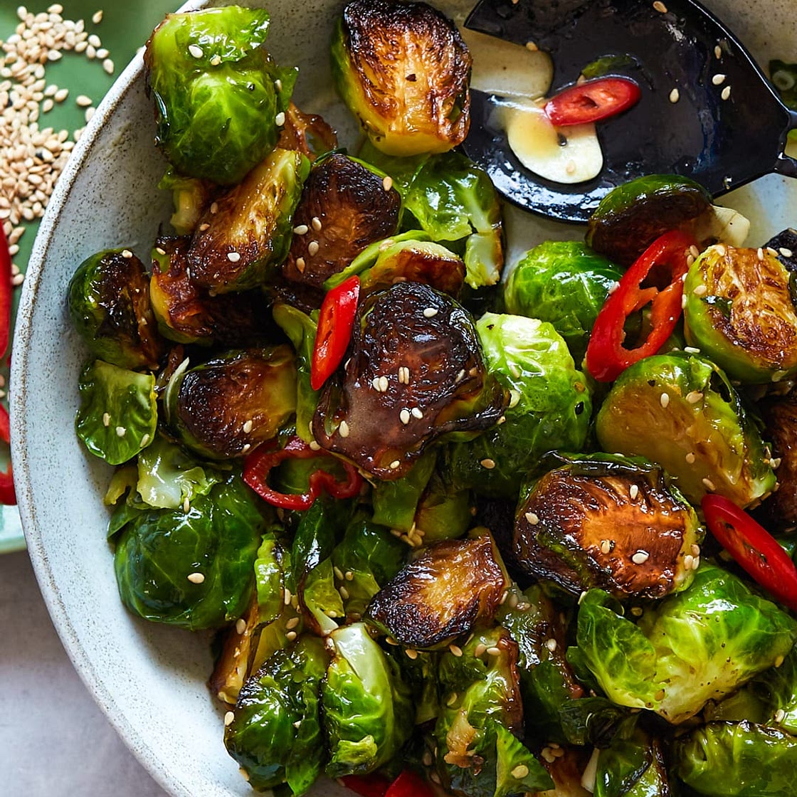 Sesame Garlic Brussels Sprouts - Paleo